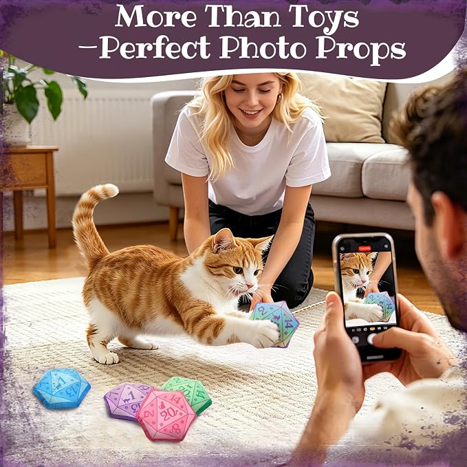 CiyvoLyeen Plush D20 Dice Catnip Toys for Indoor Cats 5 Pack - Image 8