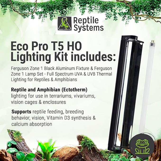 Reptile Systems Eco T5 Unit Zone 1 Reptile Lighting Kit – 48in-54w – Slimline Fixture with HOT5 Lamp, Reflector & Flicker-Free Ballast – Ideal for Terrariums, Chameleons & Geckos