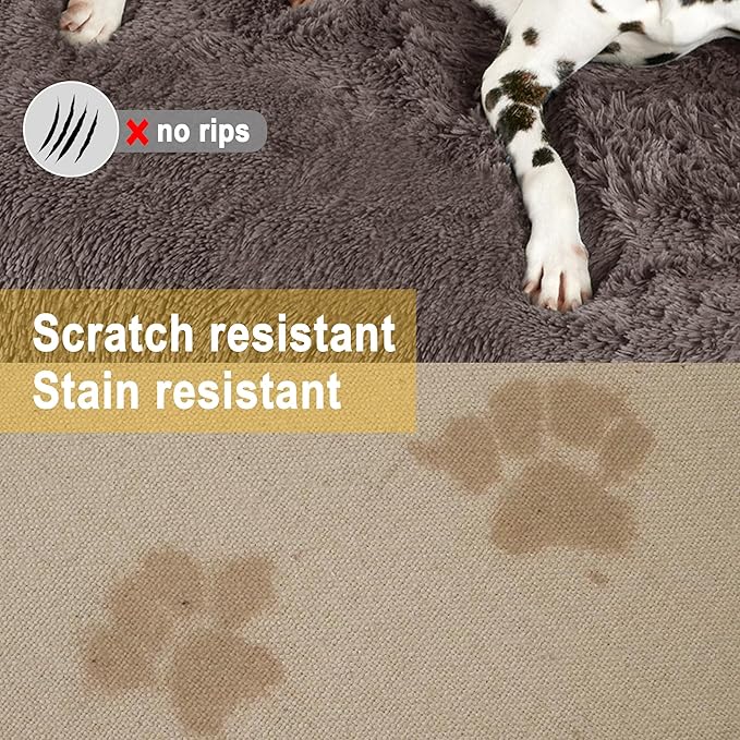 Codi Large Calming Dog Bed for Couch – Anti-Anxiety Sofa Protector Mat for XL Dogs, 45''x37''x6'', Machine Washable, Fluffy & Cozy with Non-Slip Bottom, Ash Brown