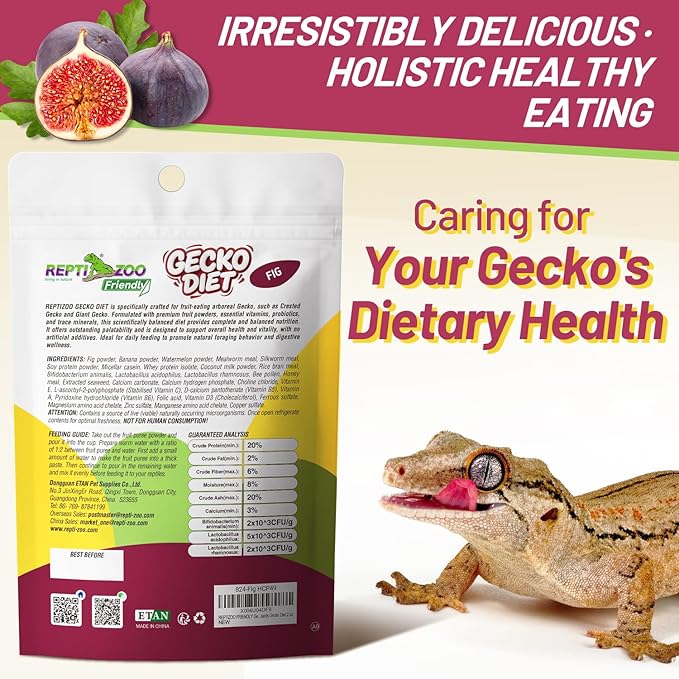 Crested Gecko Food, Fruit Mix Fig and Insects Complete Diet Gecko Food 2oz