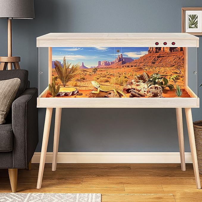 Royxen Bearded Dragon Tank,82 Gallon Reptile Tank with Leg Stand,Built-in Lighting Reptile Enclosure,Tempered Glass Bearded Dragon Encloure for Chameleon (Oak,48"x 20"x 20")