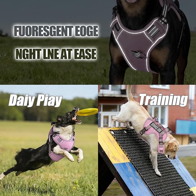 Service Dog Tactical Vest Harness and Leash Set Medium Sized Dog Emotional Support- Tactical Dog Harness Training Collar with Name (Pink, S)