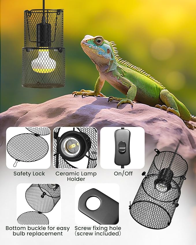 GlowUp Retractable Reptile Heat Lamp Lampshade Holder,150 Watt Ceramic Heat Emitter Guard with Anti-hot Bracket,ON/Off Switch for Chick,Lizard,Snake,Turtle,Plant (Bulb Not Included)