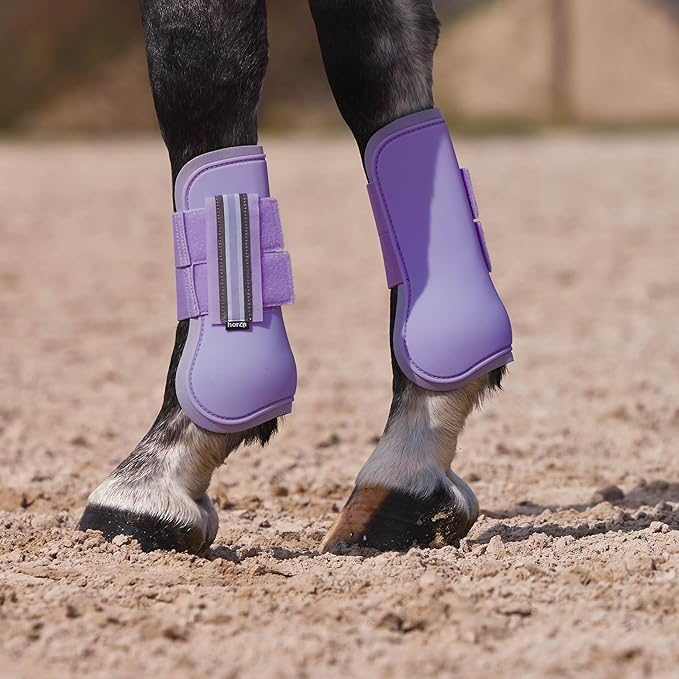HORZE Adepto Open Front Tendon Boots | Durable Shell with Neoprene Lining - Languid Lavender Purple - Warmblood