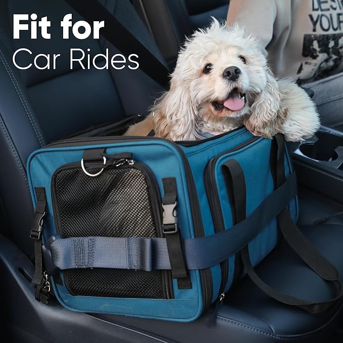 FUKUMARU Cat Carrier with Wheels, 18x11x11 Expandable Soft Cat Travel Carrier, Airline Approved Dog Carrier, Sturdy Rolling Cat Carrier with Anti-Scratch Mesh, Escape-Proof Pet Carrier for Cat, Blue