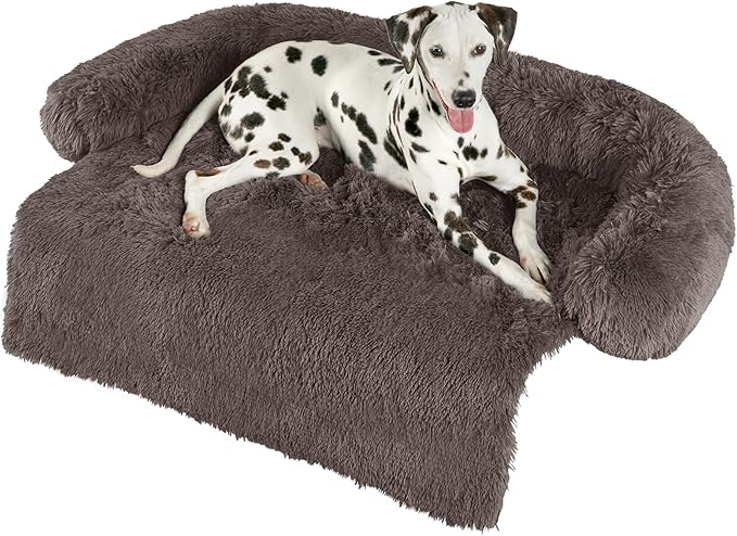 Codi Calming Dog Bed for Couch – Anti-Anxiety Sofa Protector Mat for Large Dogs, 41''x37''x6'', Machine Washable, Fluffy & Cozy with Non-Slip Bottom, Ash Brown