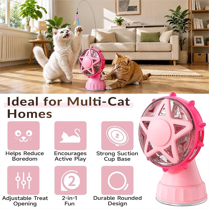 2-in-1 Cat Toys Food Dispenser & Teaser Interactive Toys (Pink) - Image 7