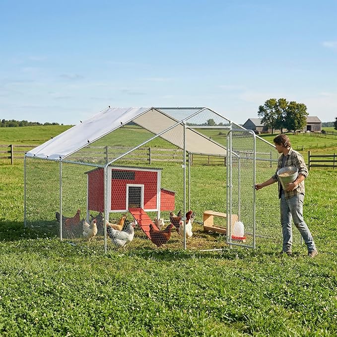 FunXplore Chicken Coop Hen House Wooden Insulated Poultry Cage Rabbit Hutch with Nesting Box Asphalt Roof Pull-Out Metal Tray Elevated Legs Removable PVC Layer