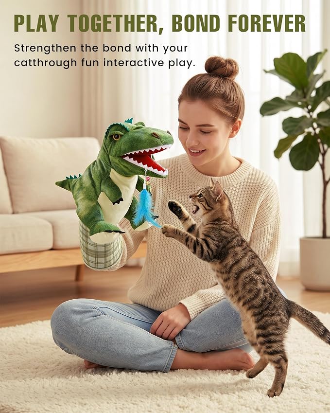 T-Rex Dinosaur Cat Puppet Glove, Interactive Toy with Movable Jaw - Image 5
