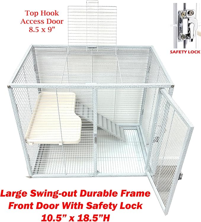 Two Tiers Deluxe Small Animal Critter Home Cage Tight 1/2-Inch Bar Spacing for Feisty Ferret Play Hammock Chinchilla Rat Mice Squirrel Rabbit Sugar Glider with Rolling Stand