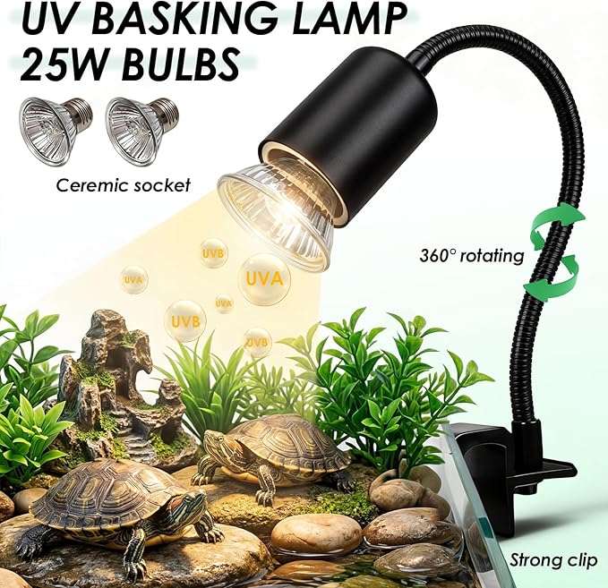 Turtle Tank Starter Kit, PC Turtle Tank Aquarium with Basking Platform, UVB Lamp, Filter, Plants, Feeding Ring - Habitat for Baby Turtles