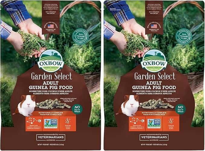 Oxbow Garden Select Guinea Pig Food,Adult,Made Timothy Hay for Guinea Pig,Pet Food Pellets with Vitamin C,Non-GMO,Small Animal Pet Products,Made in USA,High Fiber,8 lb. Bag,(Pack of 2)