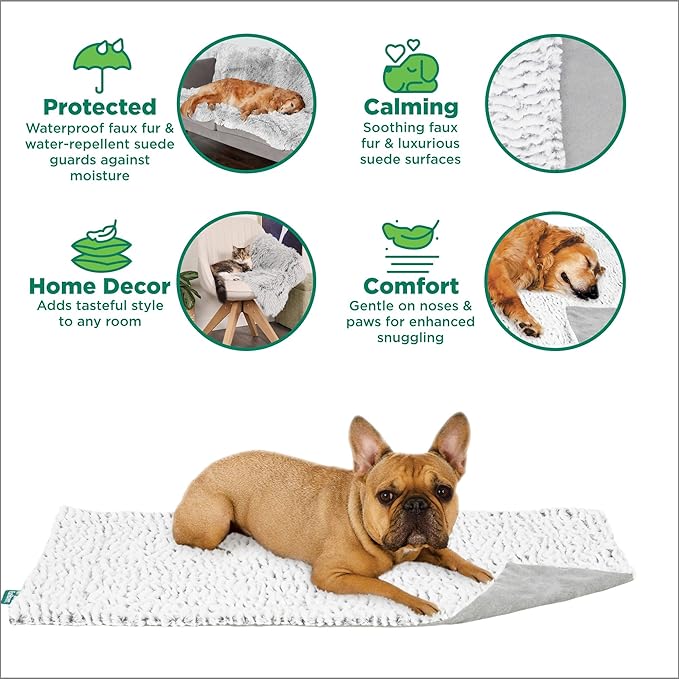 FurHaven Waterproof Dog Blanket – Birch Faux Fur & Suede Calming Throw for Pets, Washable – Gray, Medium
