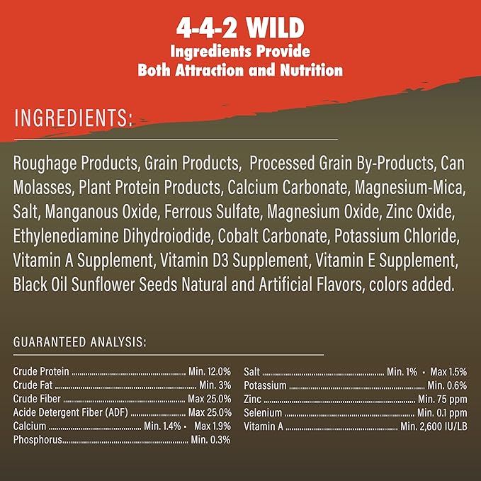 4-4-2 Wild - Wildlife Feed - Squirrel Food with Persimmon Flavor, Protein Pellets, Corn & Sunflower Seeds - Balanced Diet Formula Attracts 28 Species - Ideal for Bird & Squirrel Feeders - 10lb Bag