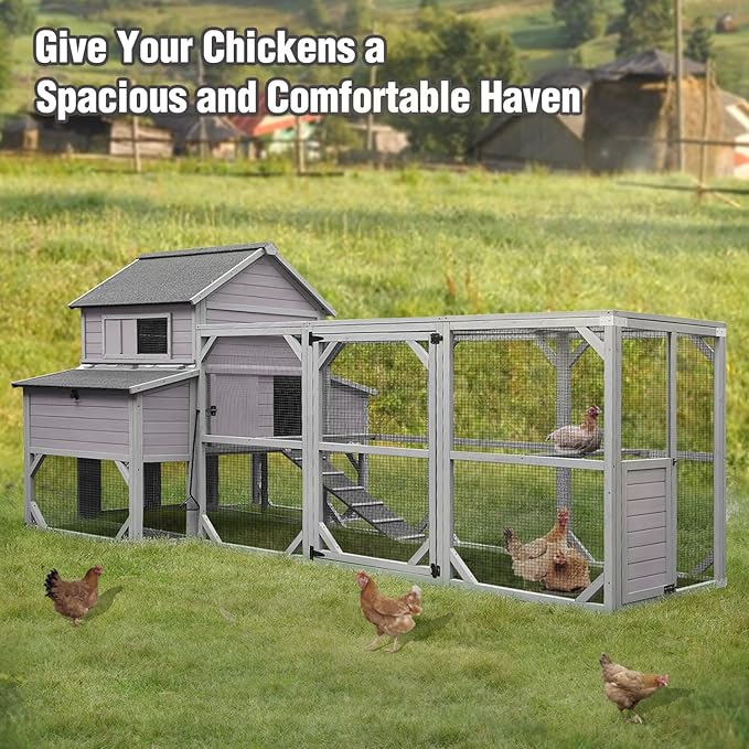 55ft² Chicken Coop - Super Large Chicken Tractor, Chicken House with Run, Wooden Hen House Poultry Cage with 6 Large Nesting Boxes, 6 Perches for 8-10 Chickens