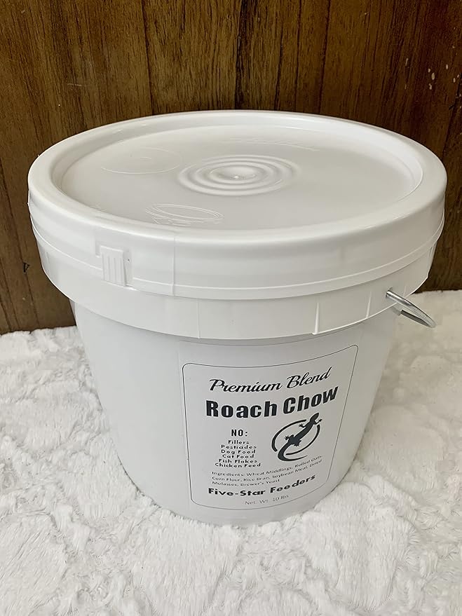 10 lb. Roach & Cricket Chow – Balanced Protein, Calcium-Fortified Diet by Five-Star Feeders – 2-Gallon Bucket
