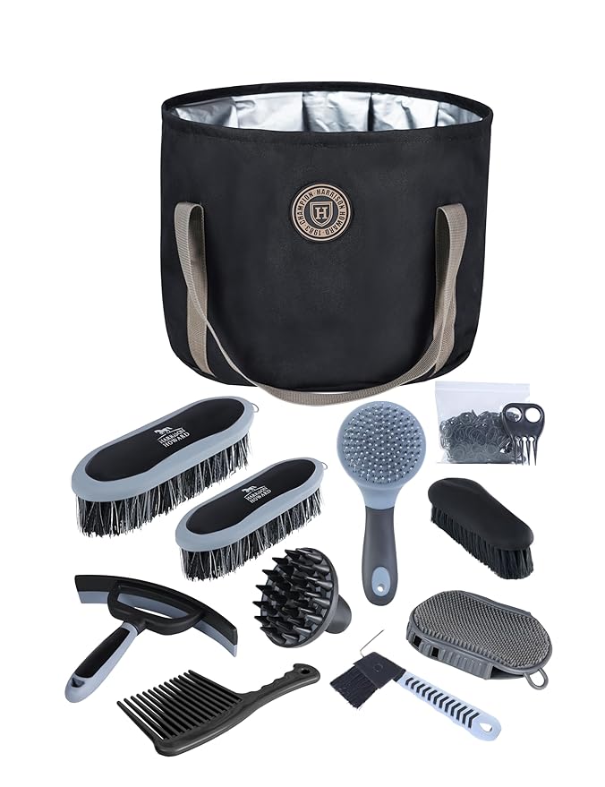 Horse Grooming Kit, 9-Piece Grooming Tools Set for Daily Horse Care – Includes All Essential Tools for Everyday Grooming Black