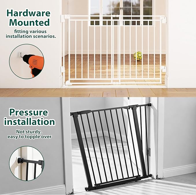 Miumoon 29-45" No Bottom Bar Baby Gate for Stairs, 2-in-1 Auto Close Dog Gate Indoor with Large Walk Thru Door, Hardware Mount Pet Gate for Top and Bottom Stairs (White, 26.5-43" W x 29" H)