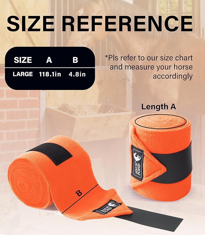 Fleece Horse Polo Leg Wraps Set of 4, 10' Horse Leg Bandages Stable Supplies Equestrian Boots Bright Orange