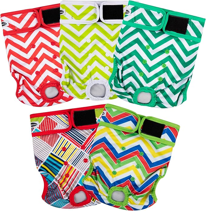 Tuiskusa Reusable Washable Dog Diapers Female, Highly Absorbent Doggie Diapers, Size Adjustable Puppy Diapers for Dog Period Panties(5 Pack)
