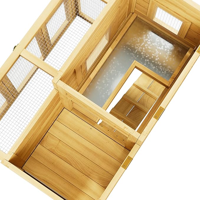 Wooden Chicken Coop for 2-4 Chickens Indoor Outdoor,Large Bunny Rabbit Hutch Poultry Pet Run Cage with Ventilation Door，Weatherproof Asphalt Roof for Garden Backyard(Wood)