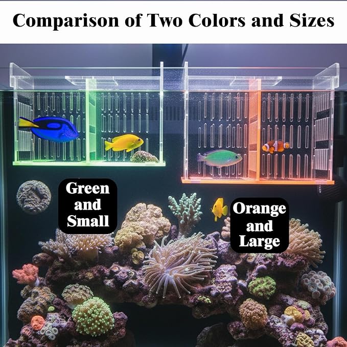 Fish Breeder Box for Aquarium, Acrylic Hatchery Incubator with Long Handle Net - Breeding & Isolation Box for Baby Fish, Shrimp, Betta Guppy, Tank Divider (Orange, 9x5.3x6.7 in)