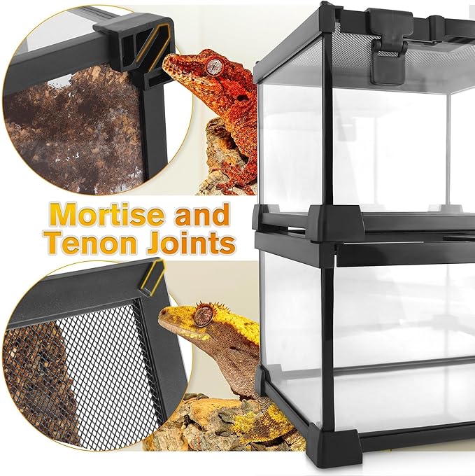 20"x12"x10" Mini Reptile Glass Terrarium, Top-Opening Vivarium with Escape-Proof Lock & Feeding Door, Suitable for Small Reptiles & Amphibians, Such as Leopard Geckos & Horned Frogs.
