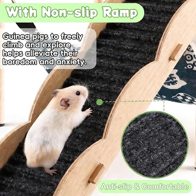 Guinea Pig Hideout Wooden Guinea Pig Castle with Stair, Hammock and House Detachable Double-Decker Guinea Pigs House for Guinea Pigs Hamsters Rabbit Chinchilla Small Animal Hiding Sleeping Activities