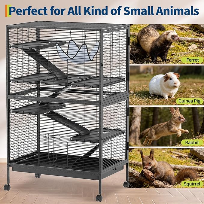 Garvee Ferret Cage, 50" h Large Ferret Nation Cage with 5 Removable Ramps, Hammock, Metal Small Animal Cages for Guinea Pigs, Sugar Glider Rabbit, Chinchillas