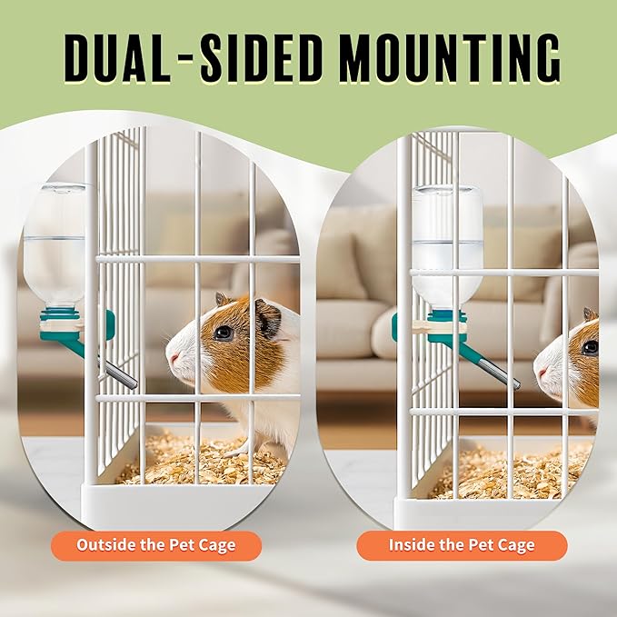 Choco Nose Patented No-Drip Water Bottle/Feeder for Guinea Pigs/Hamsters/Bunnies/Ferrets/Other Small Pets, Critters and Animals - for Cages, Crates or Wall Mount. 10.2oz. Nozzle 10mm, Green 2pk(C128)