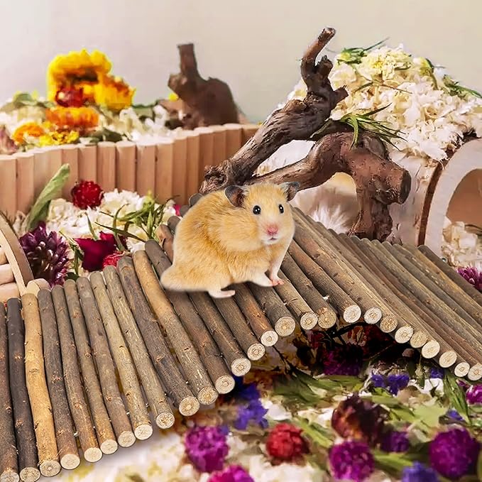 PINVNBY 2 PCS Extra Large Wooden Bunny Ladder Bridge-20 x 11.8 inches, Rabbits Hideout House Tunnel, Rodents Chew Toys for Guinea Pig Chinchillas Hedgehogs Ferrets Rat