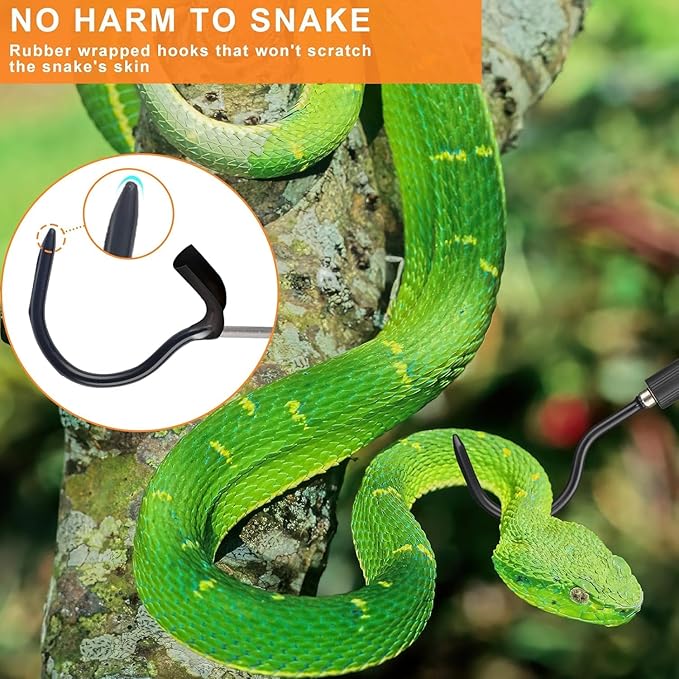 Snake Hooks, Stainless Steel Snake Hook Extendable Handled Desigh for Removling Large or Small Snakes and Reptiles Rattlesnakes Python Copperhead Stainless Steel Handle 35"-65"