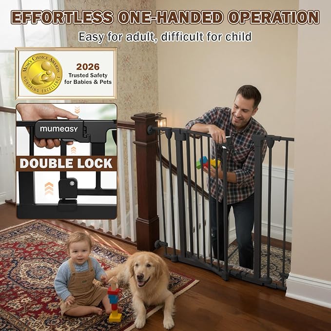 Mumeasy 126" Extra Wide Baby Gate for Doorways, Stairs & Fireplace, Auto Close Safety Dog & Pet Gate with Walk Thru Door, Childproof Fence for Hallway Kitchen House Indoor Outdoor,5 Metal Panels,Black