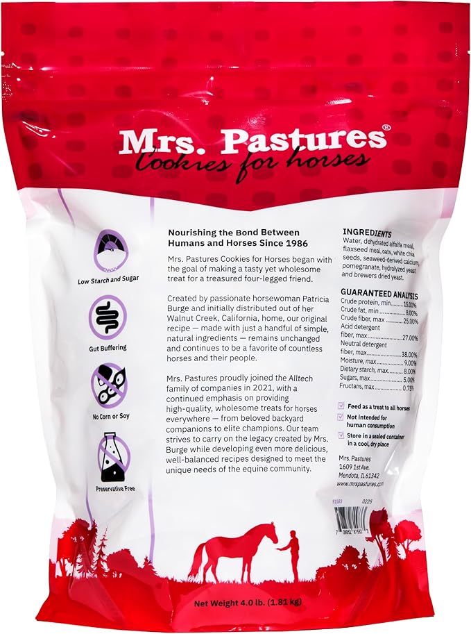 Mrs Pastures Mindful Minis-Cookies and Treats for Horses -Premium Horse Treats -Made with Alfalfa, Flaxseed & Pomegranate -Low Starch and Sugar - Preservative Free - All Natural - Made in USA - (4lbs)