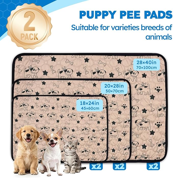 2 Pack Washable Pee Pads for Dogs, Absorbent Reusable Puppy Training Pads, Leakproof, Non-Slip, Waterproof Cat Doggie Pad Pet Potty Mat for Indoor&Outdoor, Whelping, Crate, Coffee 18"x24"