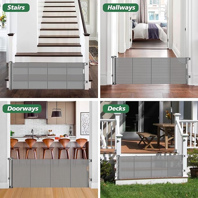 24" Tall X 100" Extra Wide Short Dog Gates to Step Over, Extra Long Short Pet Gate for Doorways, Small Puppy Gates for The House Mesh Doggie Gates for Indoors Outdoor, Gray