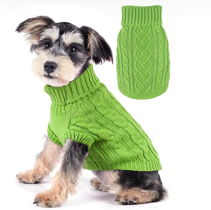 Dog Sweaters Warm Small Dog Sweater Winter Dog Clothes Chihuahua Sweaters Cute Puppy Sweater Cable Knit Pet Clothes Christmas Dog Outfit Cat Sweater (Green, Small)