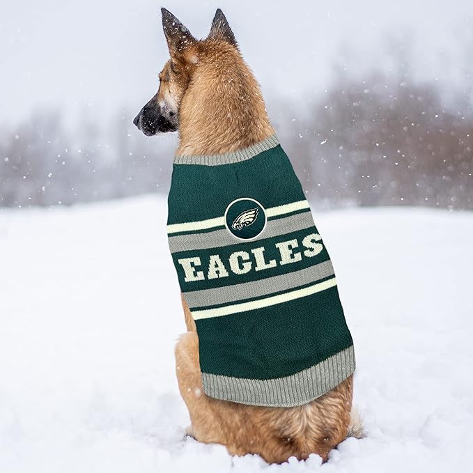 NFL Philadelphia Eagles Dog Sweater, Size Medium. Warm and Cozy Knit Pet Sweater with NFL Team Logo, Best Puppy Sweater for Large and Small Dogs