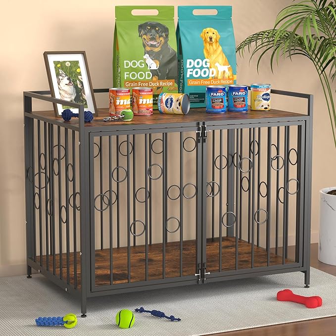 Furniture Style Dog Crate 38 Inch for Small Dogs, Heavy Duty Escape-Proof Dog Kennel with 4 Safety Latches, Decorative Wood Dog House Indoor with Water-Resistant Top, Modern Pet Crate End Table