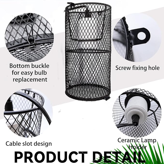 kathson 2 Pcs Reptile Heat Lamp Guard,Reptile Anti-Scald Mesh Cage Guard Lampshade,150W Ceramic Heat Emitter Heat Lamp Shade Fixture for Snake Lizard Turtle Frog,Without Bulb