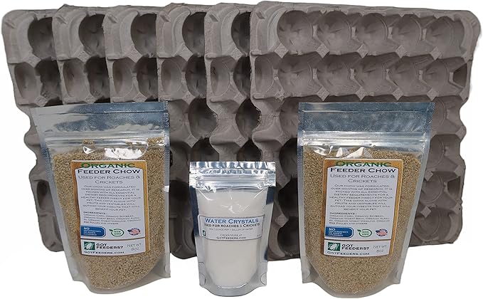 Dubia Roach Colony Starter Kit, 1Lb Organic Feeder Insect Gut Loading Chow, Water Crystals, 6 Egg Flats, for Breeding Insects, Cricket Alternative, for Bearded Dragons, Leopard Geckos, Reptiles