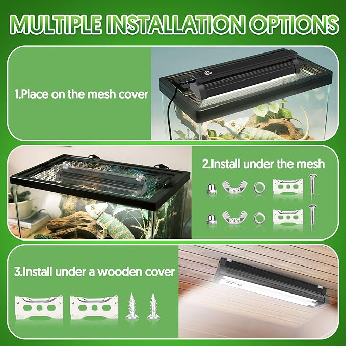 QZQ T5 UVB Reptile Light Fixture Combo Kit 24W, 10.0 UVB Light for Reptiles, Terrarium Hood Comes with Desert Reptile Lamp for Bearded Dragon, Gecko, Tortoise, Lizard