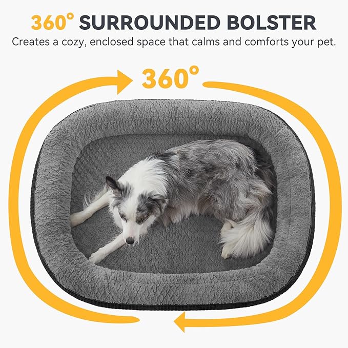 JOEJOY Orthopedic Dog Bed for Extra Large Dogs, Egg-Crate Memory Foam Pet Bed with Bolster Sides, Waterproof Lining, Removable Washable Cover & Non-Slip Bottom, Black