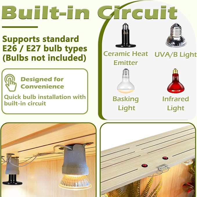 PROLEE Bearded Dragon Tank, Up to 81Gallon Reptile Enclosure, Tempered Glass Lizard Tank, Bearded Dragon Enclosure with Built-in Lamp Fixture for Chameleon (Skylight Roof, 30Gallons,24x15.5x15.5 Inch)