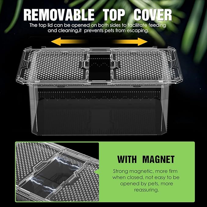 【No Assembly】 Breathable and Secure Reptile Tank with high Transparency - Ideal Container House for Hermit Crab, Tarantula Enclosure, Turtle Tank or Jumping Spider Habitat (L)
