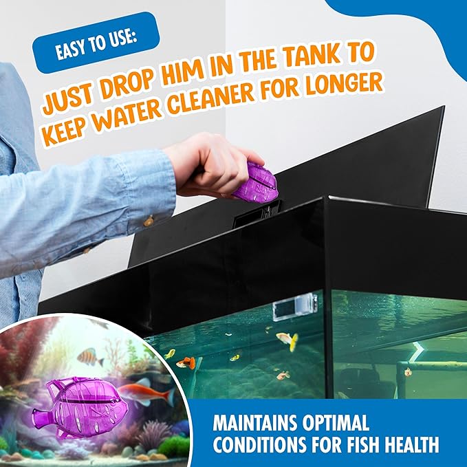 Clarence the Clarifier Fish - 3 pk, Purple - Aquarium Treatment, Clear Cloudy Fresh-Saltwater, Fish-Plant Safe, 10gal Tank Maintenance Each