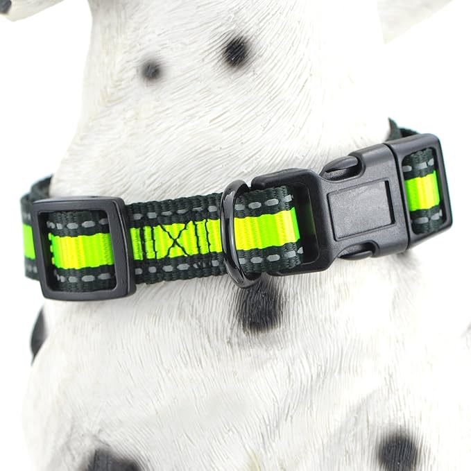 Mile High Life Night Reflective Double Adjustable Band Nylon Small Puppy Pet Dog Combo Collar Leash and Harness Set (Reflective Edge Lime Green, Large (Pack of 3))