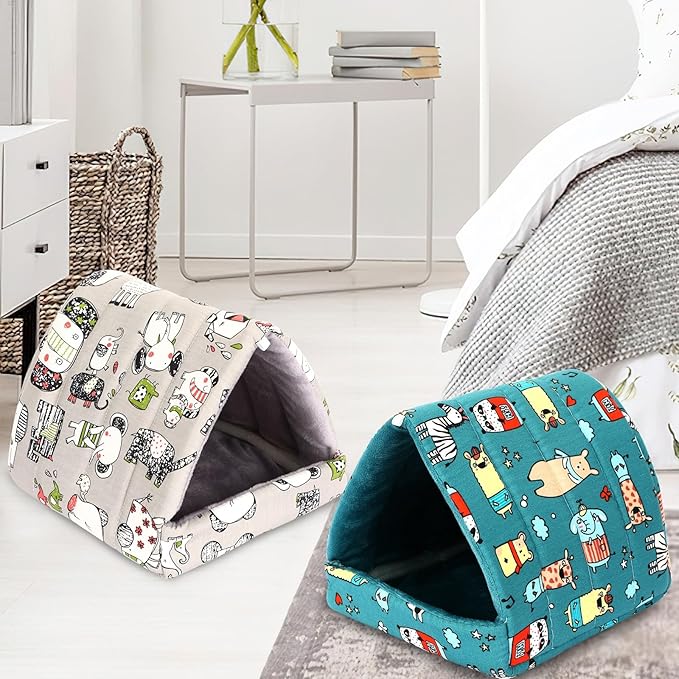 UPINS 4 Pack Guinea Pig Bed, Guinea Pig Hideout Washable Small Animal House Cage Accessories for Dwarf Rabbits Chinchillas Hamsters Hedgehogs Ferrets Bearded Dragons and Rats(20 x 20 cm)