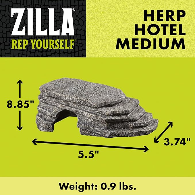 Zilla Herp Hotel, Naturalistic Hide and Basking-Platform for Leopard Geckos, Bearded Dragons, Anoles, Medium