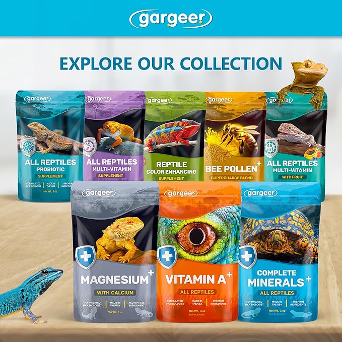 Gargeer 'Complete Minerals Plus' Supplement for All Reptiles | Supports Strong Bones, Shell, Skin, Muscle Function, Metabolism & Clay Minerals Boost | Lizards, Turtles & Tortoises | 3oz | Made in USA